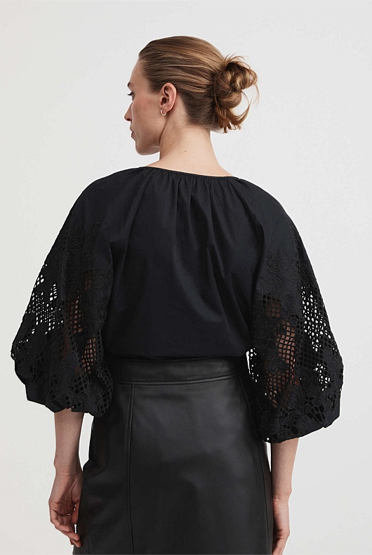 Lace Sleeve Blouse - Black