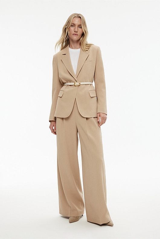 Waist Detail Wide Leg Trouser - Washed Sand