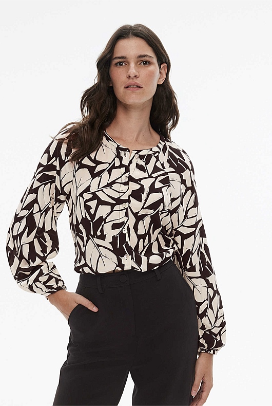 Block Foliage Blouse - Zinc