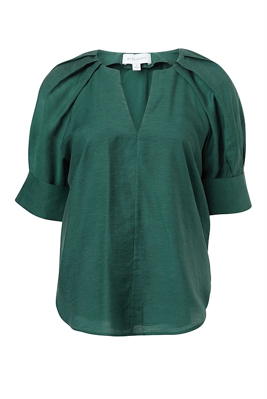 Raglan Pleat Sleeve Blouse - Petrol Green