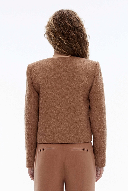 Wool Blend Textured Jacket - Camel