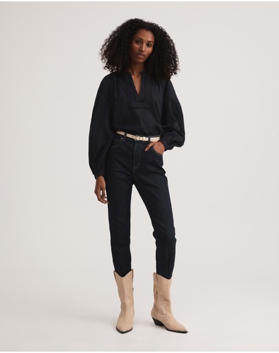 Witchery Cotton Self Stripe Trim Blouse