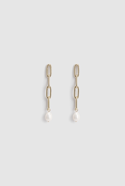 Freshwater Pearl Chain Drop Earring - Soft Gold