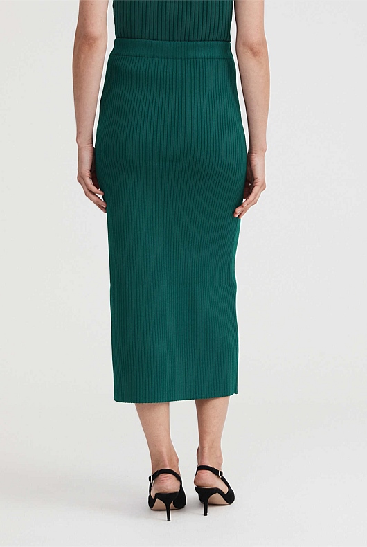 Knit Rib Midi Skirt - Petrol Green