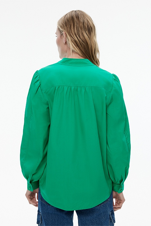 Cotton Seam Detail Blouse - Viridian Green