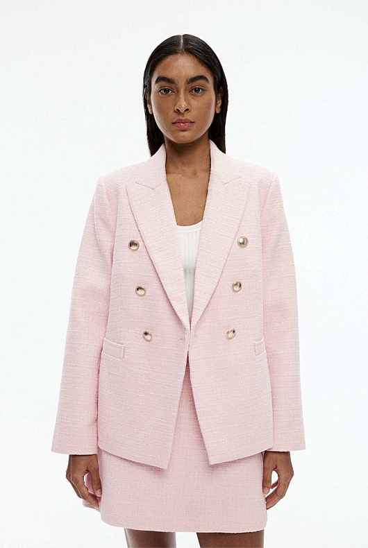 Boucle Double-Breasted Blazer - Soft Pink