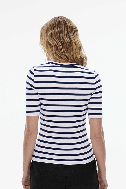 Stripe Crew Rib Tee - Ink