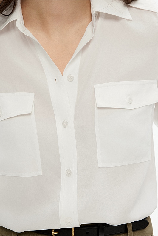 Silk Utility Tab Sleeve Shirt - Chalk