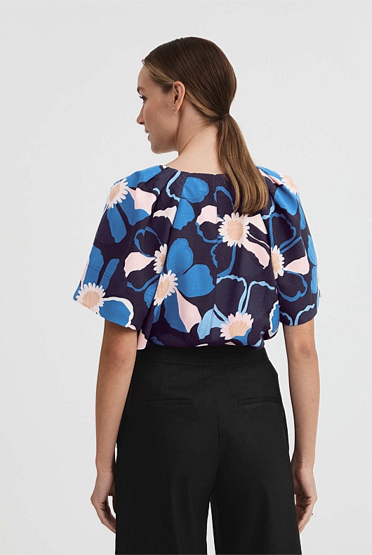 Daisy Floral Blouse - Blue Black
