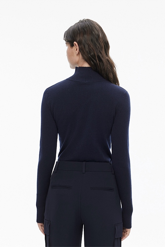 Wool Blend High Neck Knit - Regatta Blue