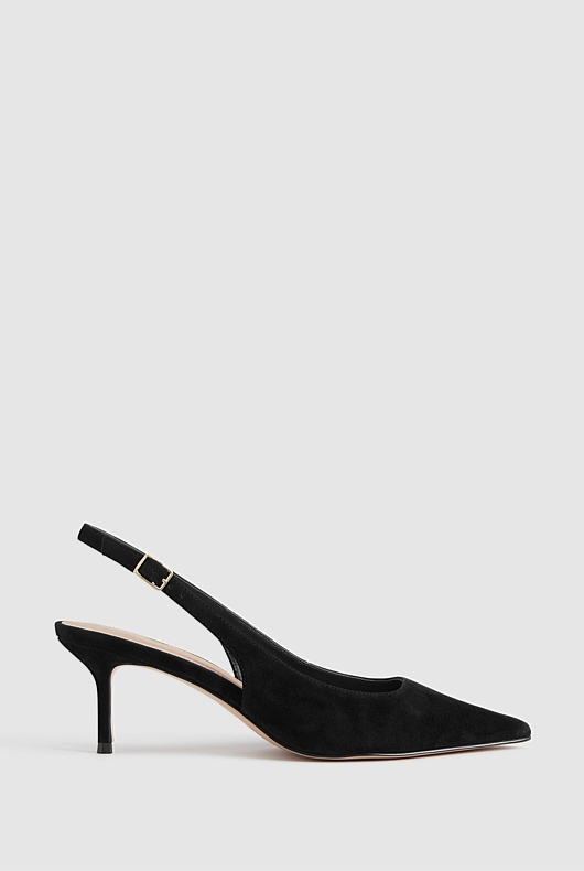 Sling Back Suede 65mm Heel - Black