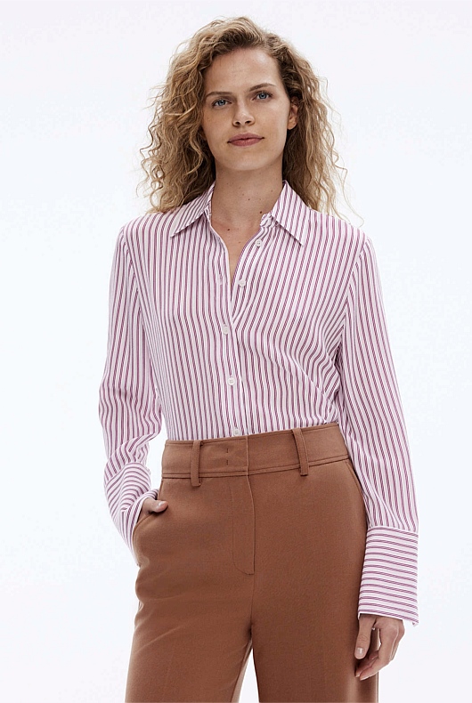 Silk Stripe Shirt - Brick Red