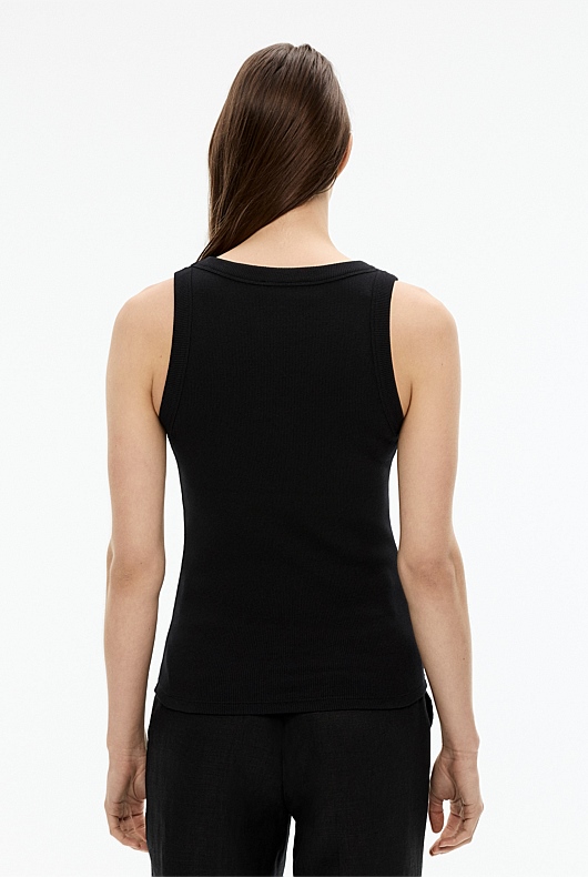 Cotton Scoop Neck Tank - Black