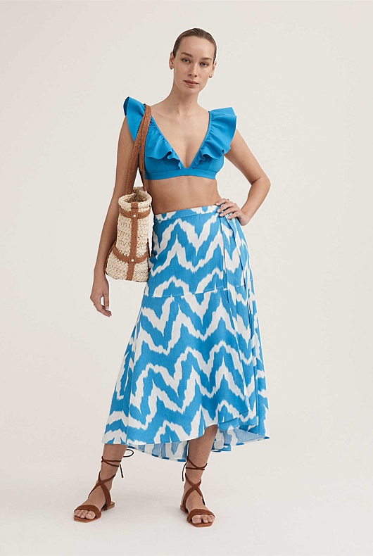 French Linen Zig Zag Skirt - Cyber Blue