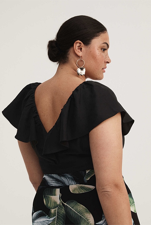 Ruffle Sleeve Blouse - Black