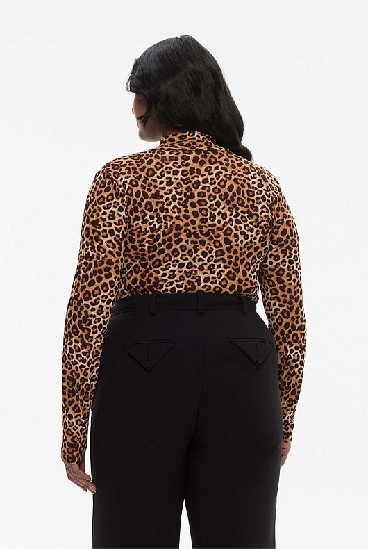 Mesh Turtleneck Top - Ocelot Print
