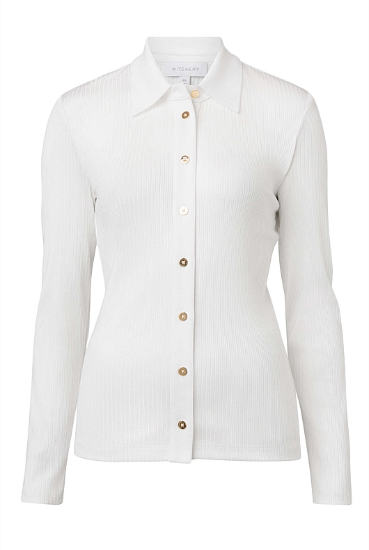 Rib Button Through Top - Chalk