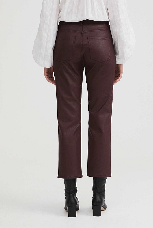 7/8 Coated Straight Jean - Burgundy