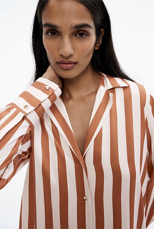 Satin Stripe Shirt - Fudge