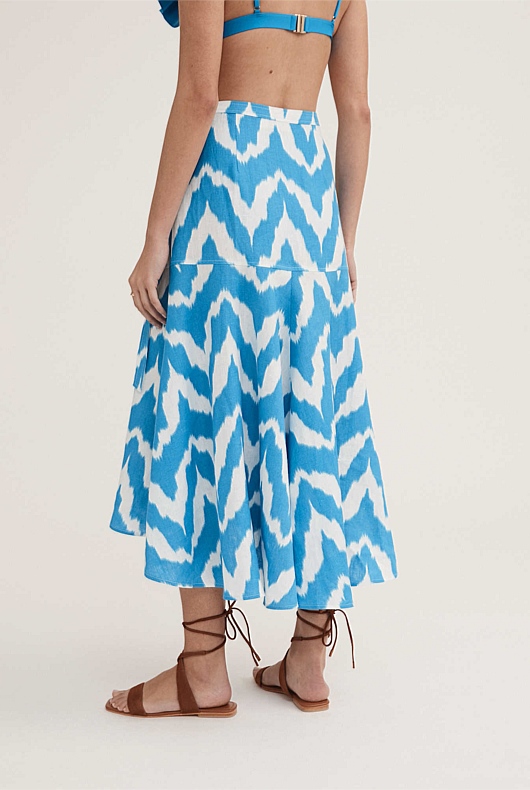 French Linen Zig Zag Skirt - Cyber Blue