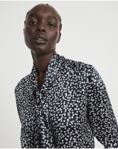 Witchery Floral Ocelot Silk Pussybow Blouse