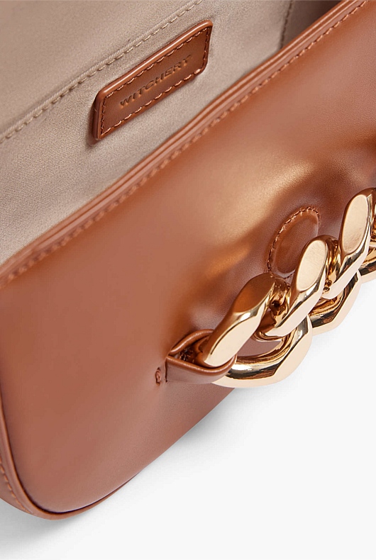 Chain Detail Leather Bag - Cinnamon