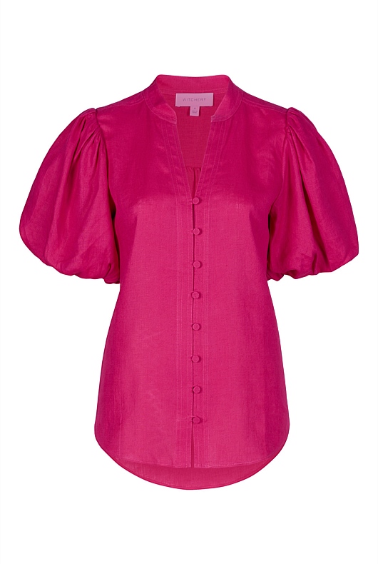 Hemp Puff Sleeve Blouse - Dahlia Pink