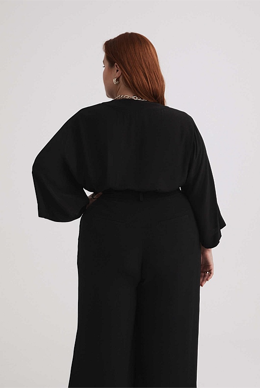 Kaftan V Neck Blouse - Black