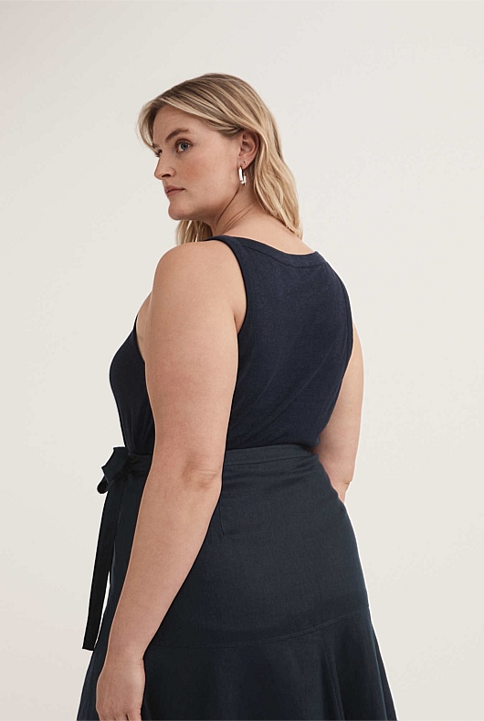 Linen Bind Detail Tank - Regatta Blue