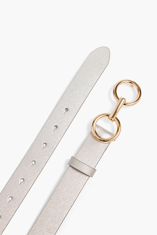 Snaffle Metallic Leather Belt - Silver