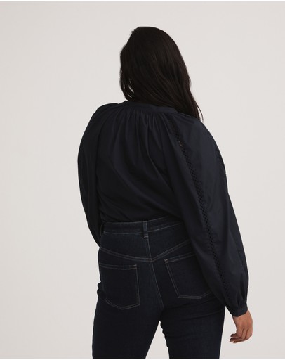 Witchery Cotton Self Stripe Trim Blouse