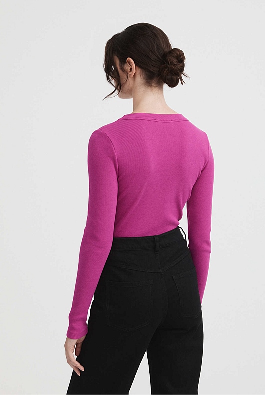 Long Sleeve Rib Top - Mulberry