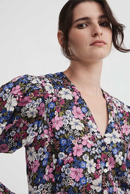 French Linen Primrose Print Blouse - Primrose