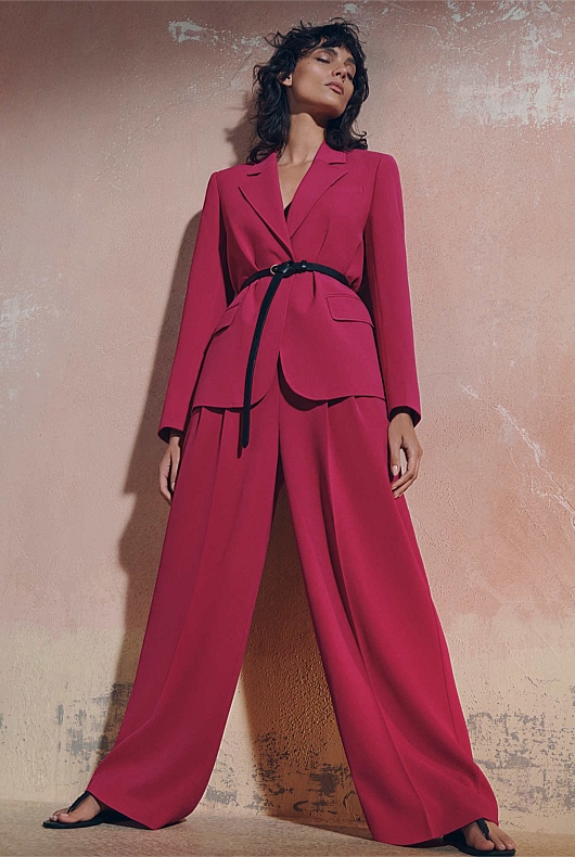 Waist Detail Wide Leg Trouser - Dahlia Pink