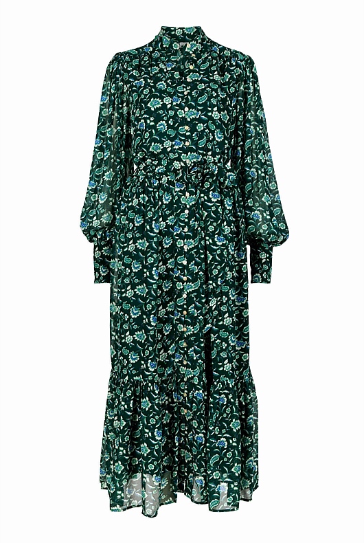 Tile Floral High Neck Dress - Viridian Green