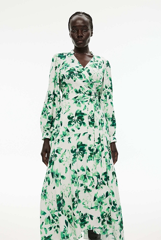 Linen Ikat Floral Wrap Dress - Willow