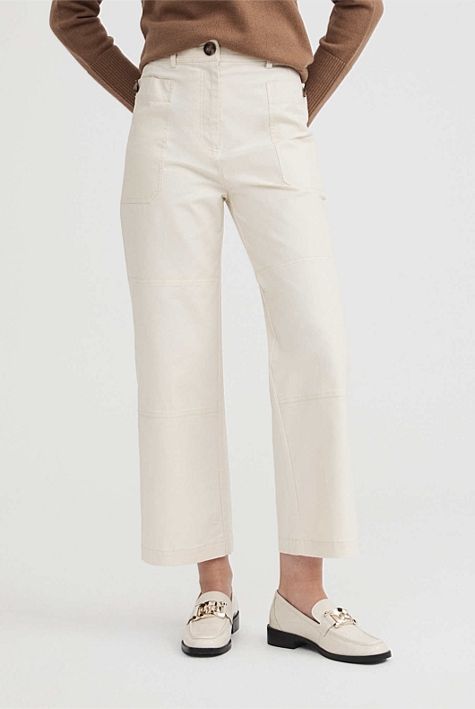Cotton Blend Pocket Detail Pant - Cream