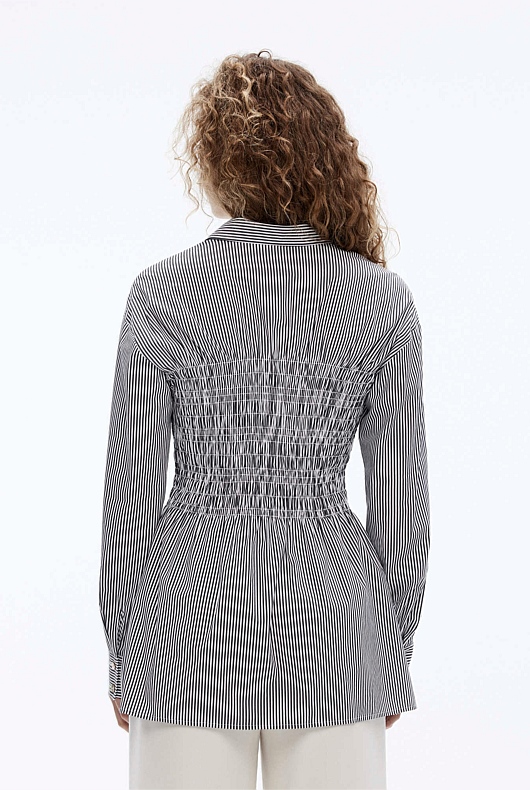 Cotton Stripe Shirred Shirt - Onyx
