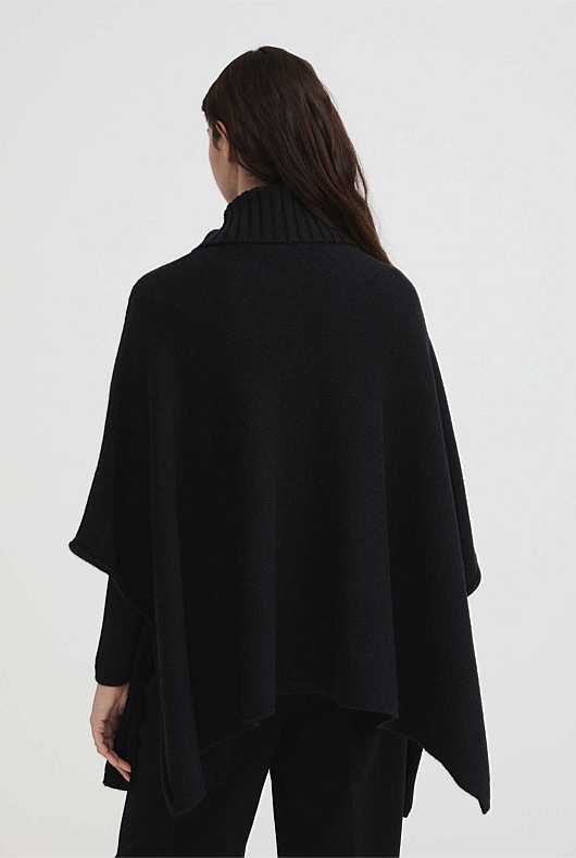Rib Neck Poncho - Black