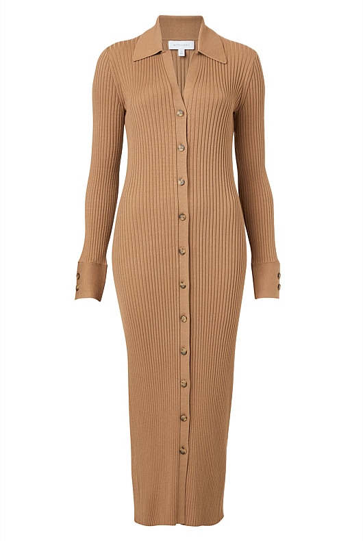 Button Through Rib Longline Cardigan - Camel