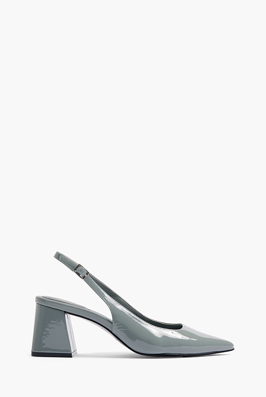 Leather Patent Block Heel - Eucalyptus