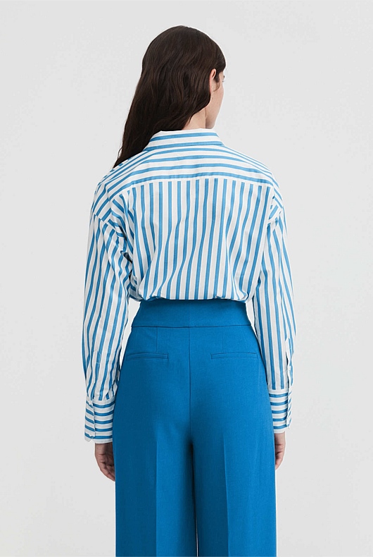 Cotton Stripe Cropped Shirt - Wedgewood Blue