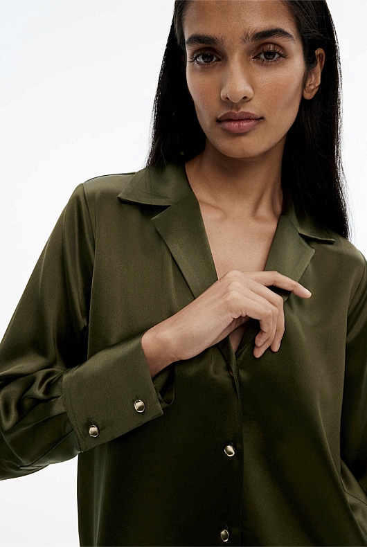 Acetate Button Detail Shirt - Jungle