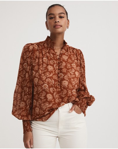Witchery Folk Floral Half-placket Blouse