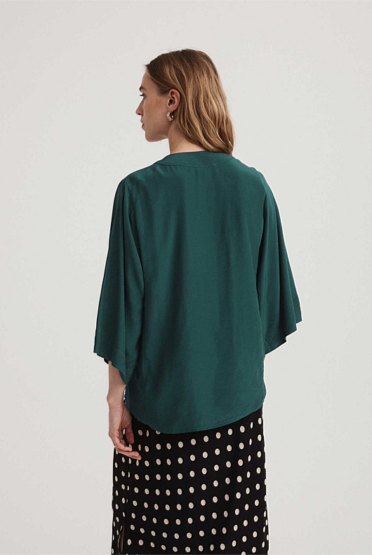 Kaftan V Neck Blouse - Aquamarine