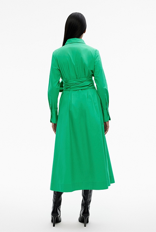Cotton Sateen Shirt Dress - Leaf Green
