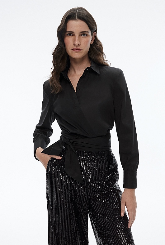 Cotton Wrap Shirt - Black