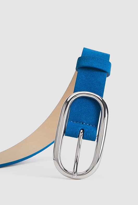 Oval Buckle Suede Belt - Sorrento Blue