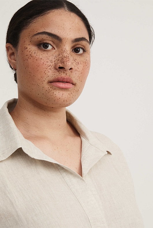 French Linen Pop Over Shirt - Flax