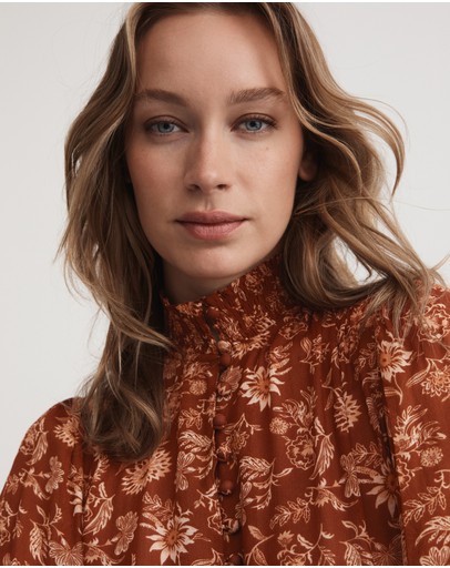 Witchery Folk Floral Half-placket Blouse